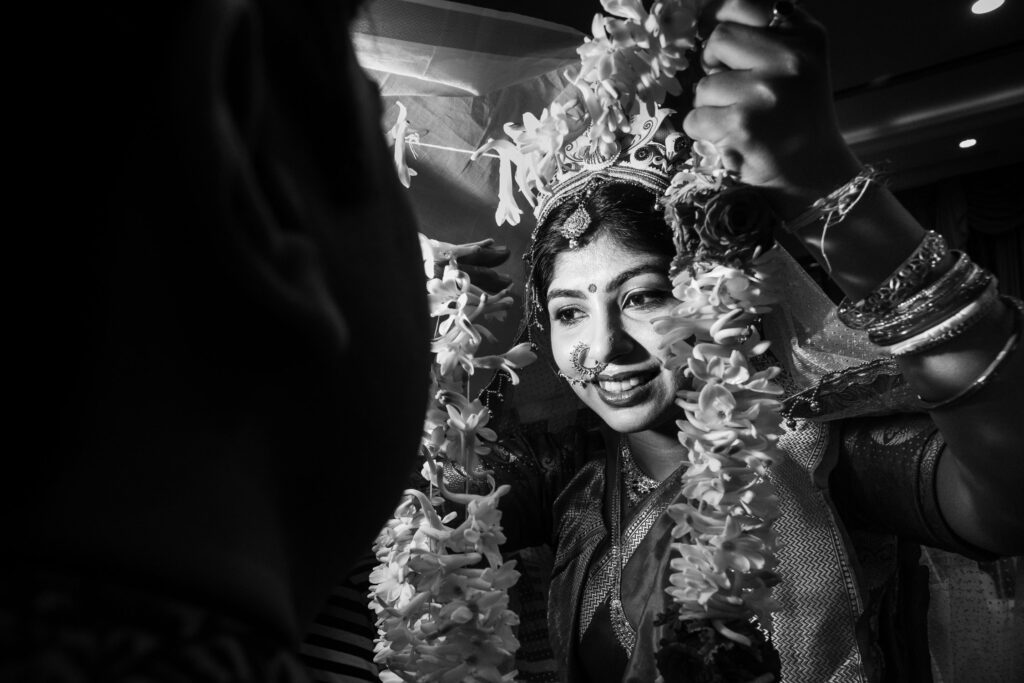 Bengali bride in black and white